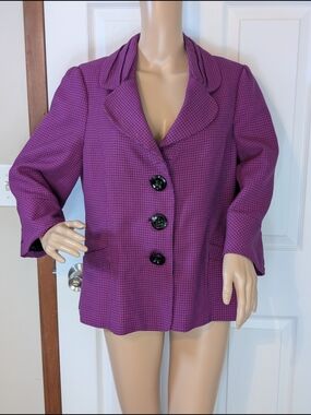 Mary Kay Purple Textured Notch-Collar 3 Button Blazer Jacket